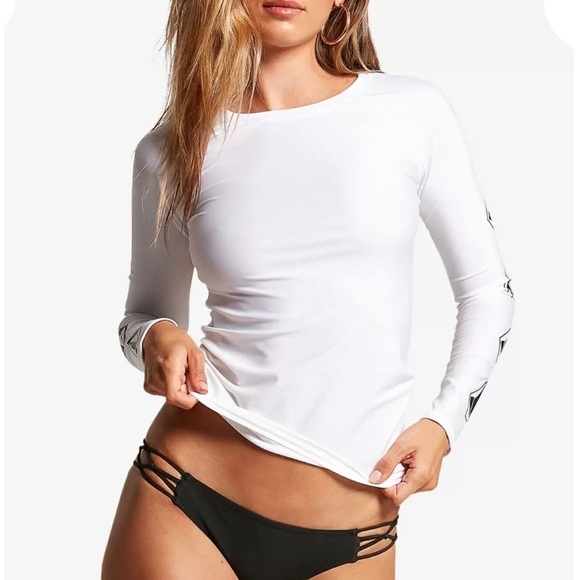 Volcom SIMPLY CORE LONG SLEEVE RASHGUARD - WHITE L Junior swim top one piece - Picture 1 of 9